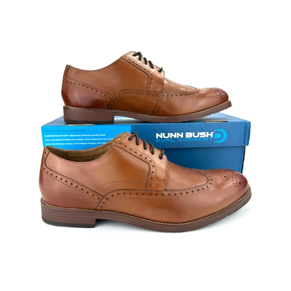 Nunn Bush Men Derby Shoes Sz 11W Cognac Leather Cushioned Brogue Wingtip Toe New